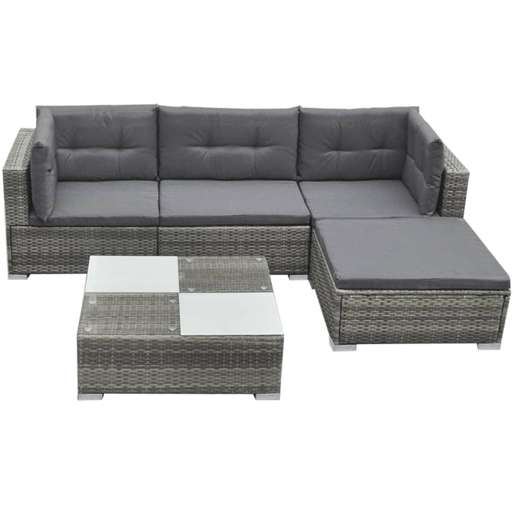 VidaXL 5-delige Loungeset met kussens poly rattan grijs