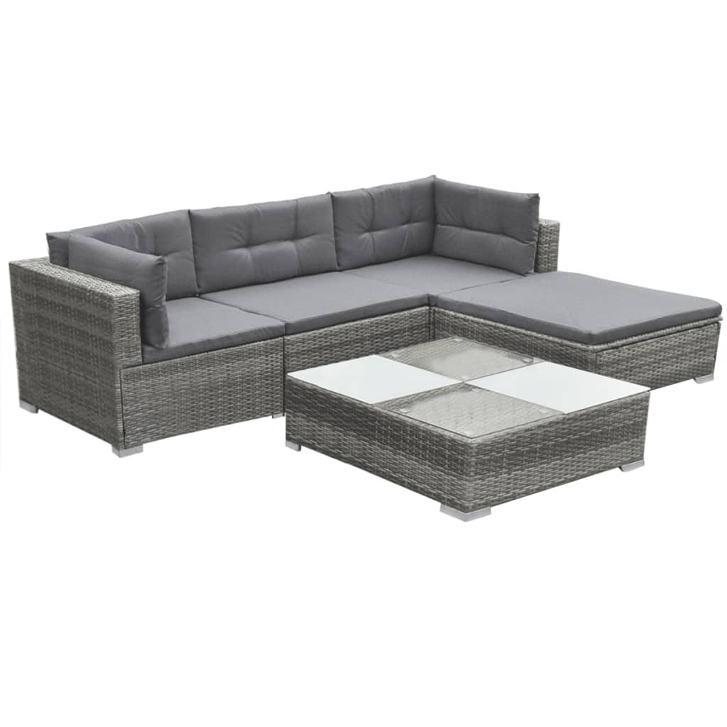 VidaXL 5-delige Loungeset met kussens poly rattan grijs