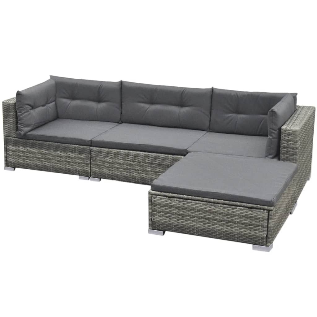 VidaXL 5-delige Loungeset met kussens poly rattan grijs