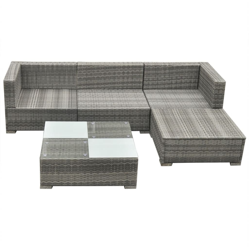 VidaXL 5-delige Loungeset met kussens poly rattan grijs