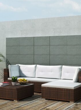 VidaXL 5-delige Loungeset met kussens poly rattan bruin