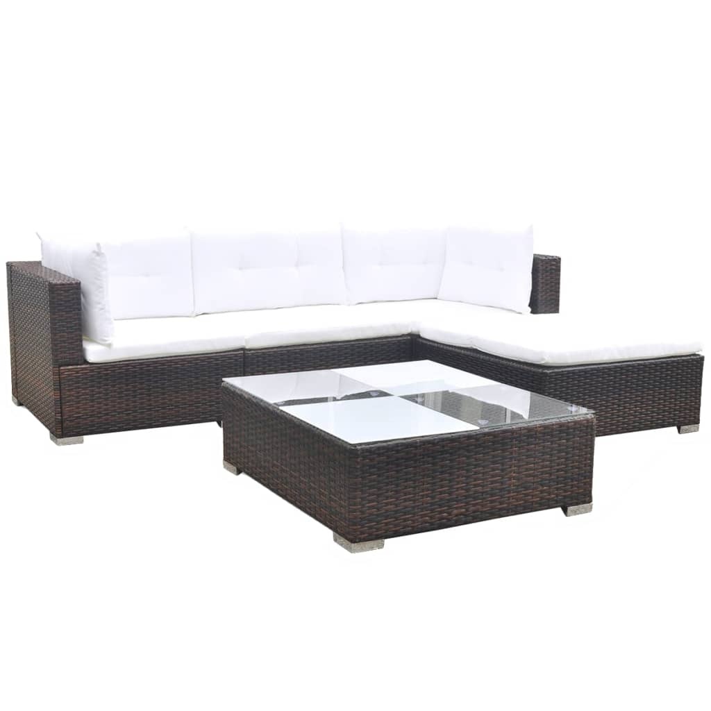 VidaXL 5-delige Loungeset met kussens poly rattan bruin