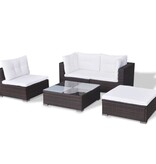 VidaXL 5-delige Loungeset met kussens poly rattan bruin