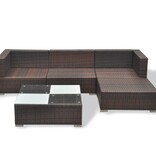 VidaXL 5-delige Loungeset met kussens poly rattan bruin