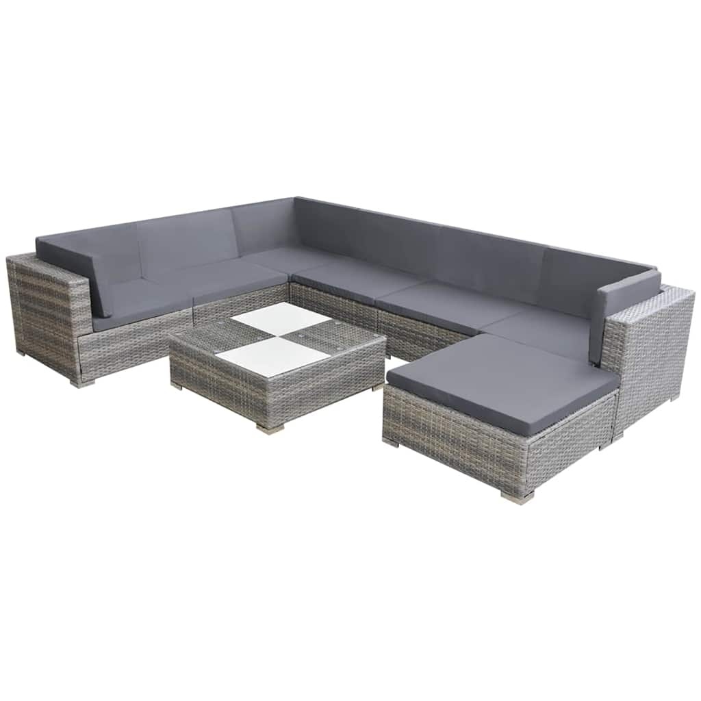 VidaXL 8-delige Loungeset met kussens poly rattan grijs