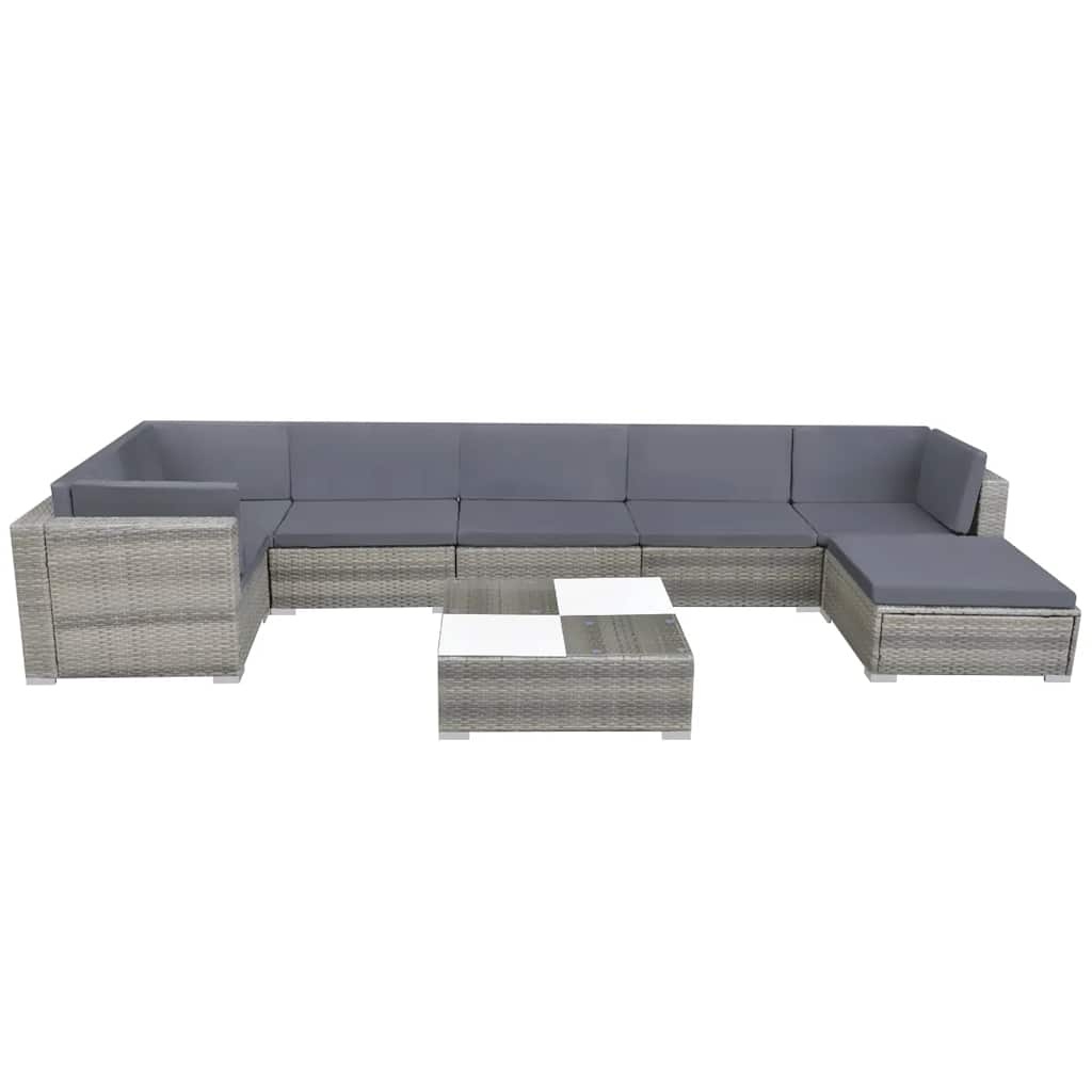 VidaXL 8-delige Loungeset met kussens poly rattan grijs