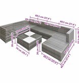 VidaXL 8-delige Loungeset met kussens poly rattan grijs