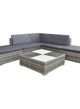 VidaXL 6-delige Loungeset met kussens poly rattan grijs