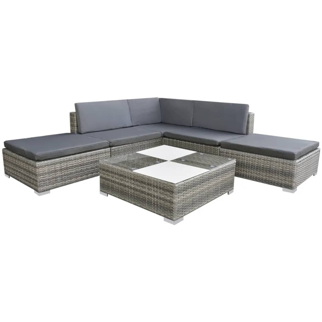 VidaXL 6-delige Loungeset met kussens poly rattan grijs