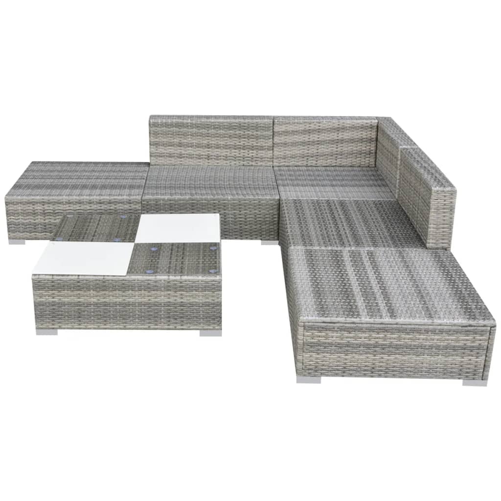 VidaXL 6-delige Loungeset met kussens poly rattan grijs