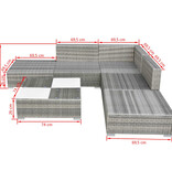 VidaXL 6-delige Loungeset met kussens poly rattan grijs