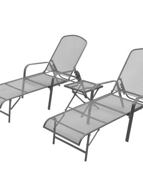 VidaXL Ligbedden 2 st met tafel staal antraciet