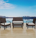 VidaXL 4-delige Loungeset met kussens poly rattan bruin