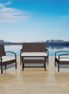 VidaXL 4-delige Loungeset met kussens poly rattan bruin