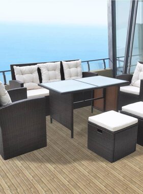 VidaXL 6-delige Tuinset met kussens poly rattan bruin