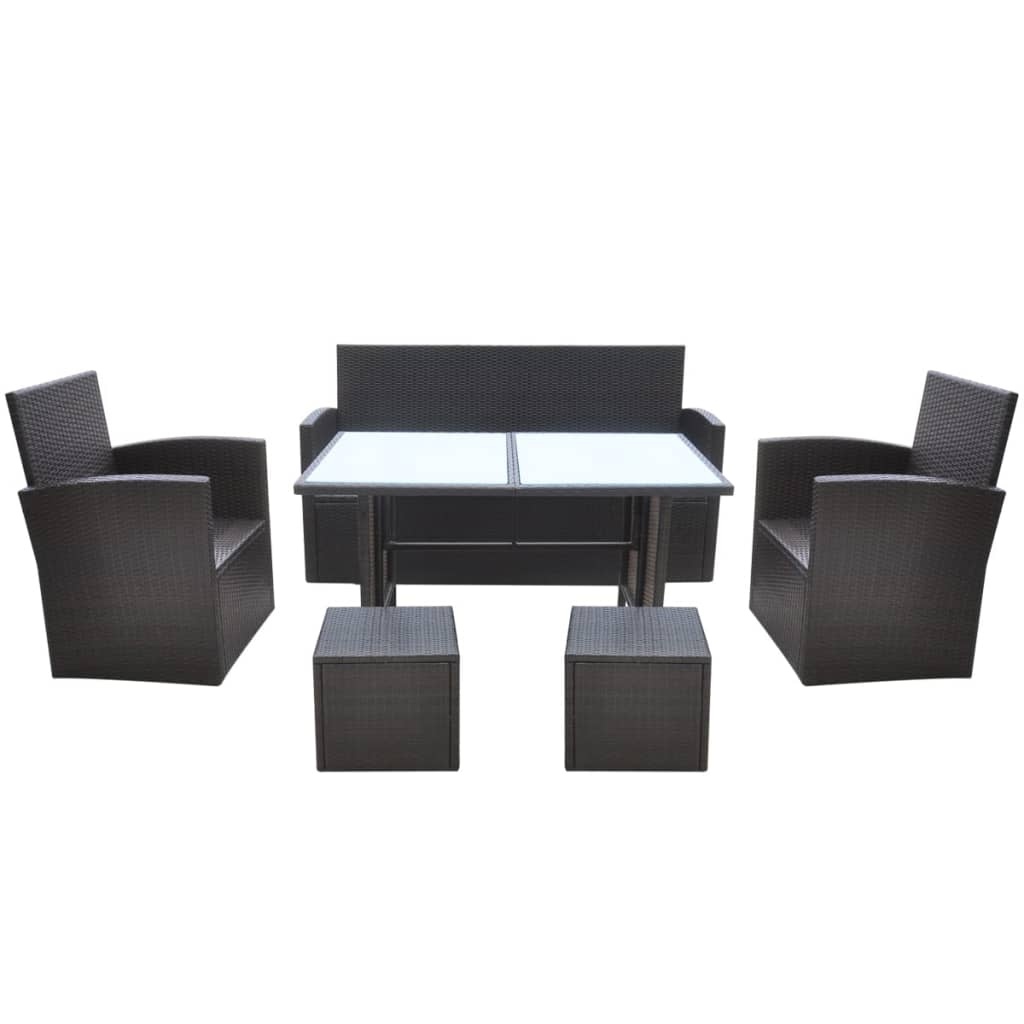 VidaXL 6-delige Tuinset met kussens poly rattan bruin