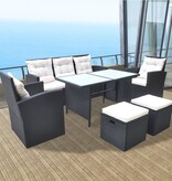 VidaXL 6-delige Tuinset met kussens poly rattan zwart