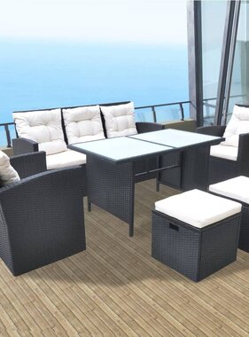 VidaXL 6-delige Tuinset met kussens poly rattan zwart