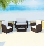 VidaXL 4-delige Loungeset met kussens poly rattan bruin