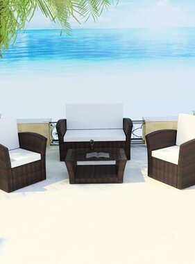 VidaXL 4-delige Loungeset met kussens poly rattan bruin