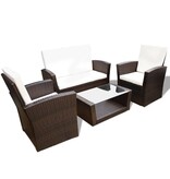 VidaXL 4-delige Loungeset met kussens poly rattan bruin