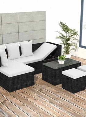 VidaXL 4-delige Loungeset met kussens poly rattan zwart