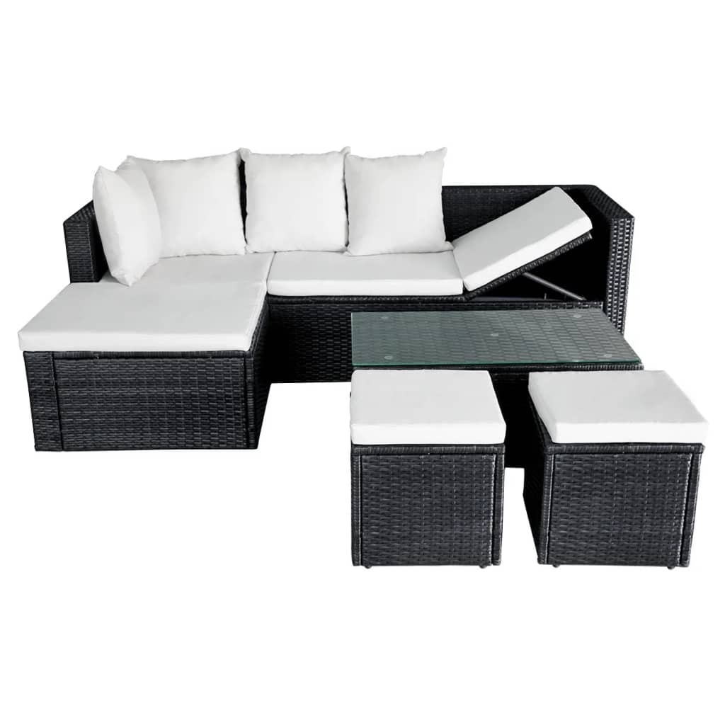 VidaXL 4-delige Loungeset met kussens poly rattan zwart