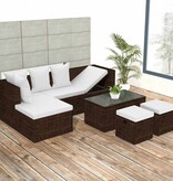 VidaXL 4-delige Loungeset met kussens poly rattan bruin