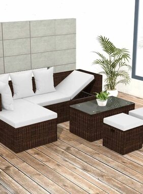 VidaXL 4-delige Loungeset met kussens poly rattan bruin