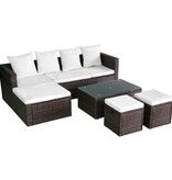 VidaXL 4-delige Loungeset met kussens poly rattan bruin