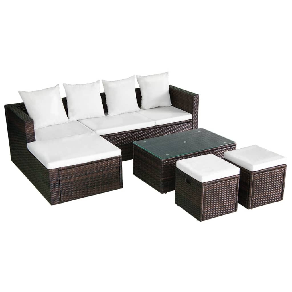 VidaXL 4-delige Loungeset met kussens poly rattan bruin