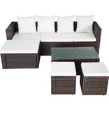 VidaXL 4-delige Loungeset met kussens poly rattan bruin