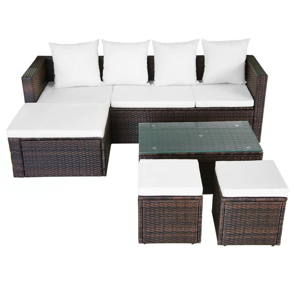 VidaXL 4-delige Loungeset met kussens poly rattan bruin