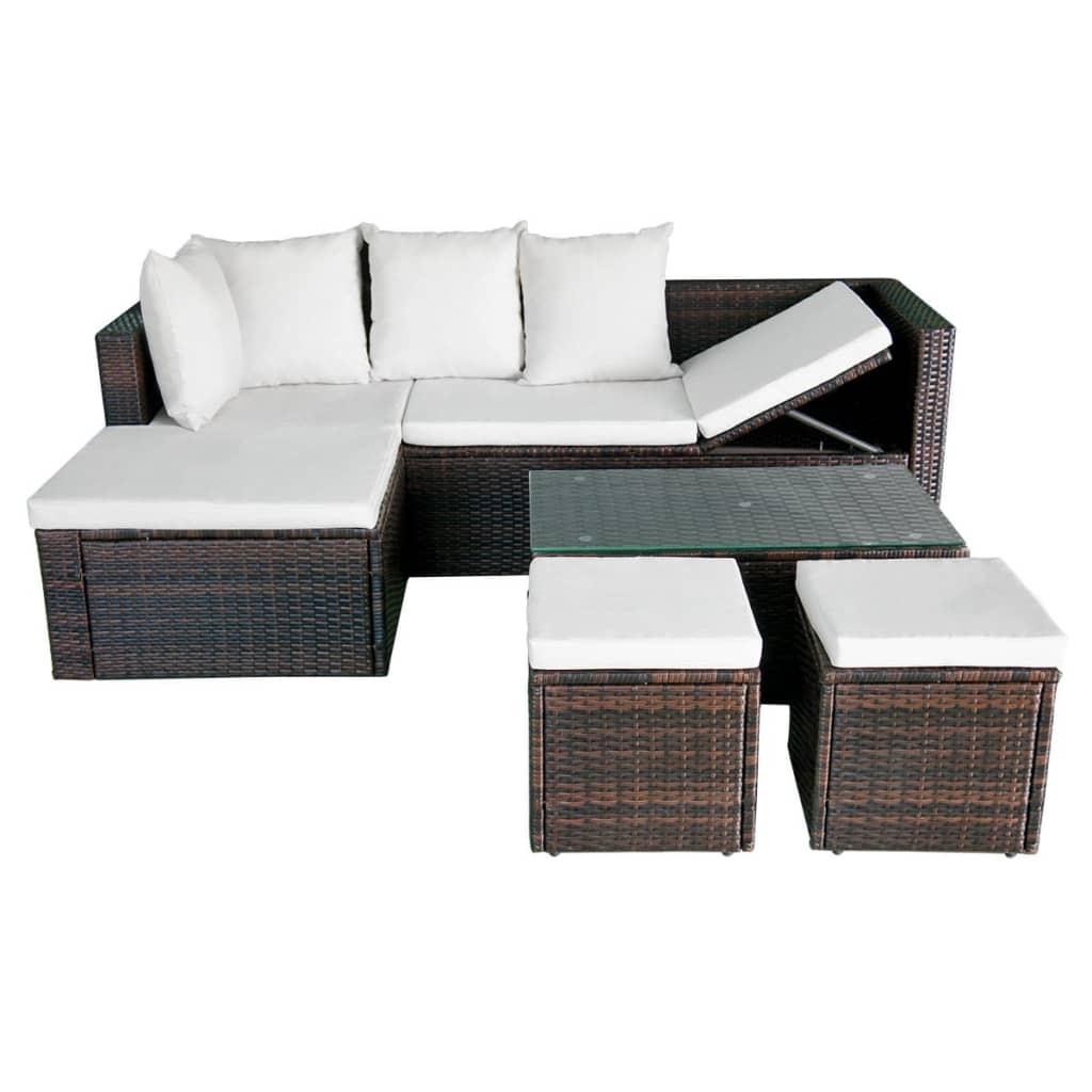 VidaXL 4-delige Loungeset met kussens poly rattan bruin