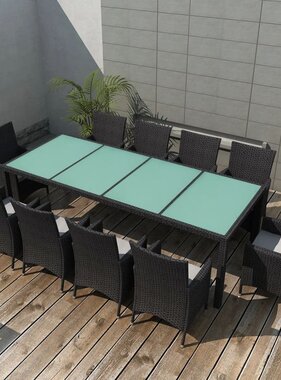 VidaXL 11-delige Tuinset met kussens poly rattan zwart