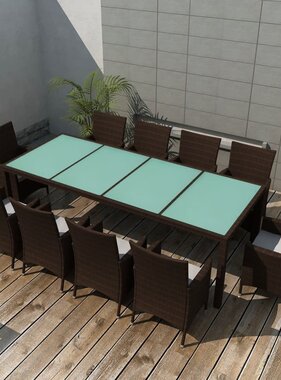 VidaXL 11-delige Tuinset met kussens poly rattan bruin