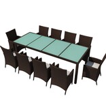 VidaXL 11-delige Tuinset met kussens poly rattan bruin