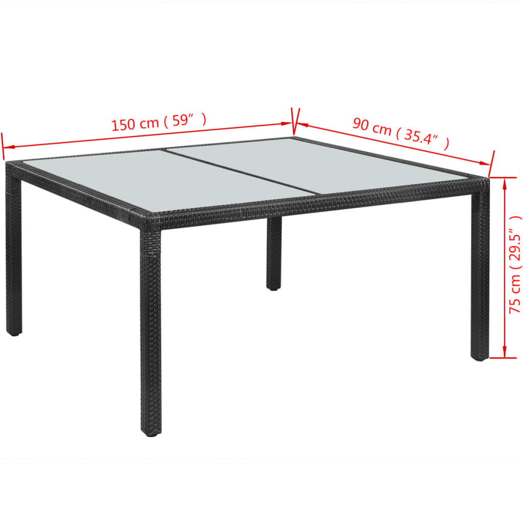VidaXL Tuintafel 150x90x75 cm poly rattan zwart