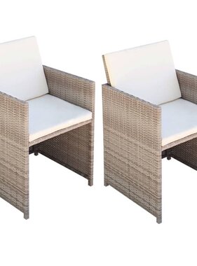 VidaXL Tuinstoelen 2 st met kussens poly rattan beige