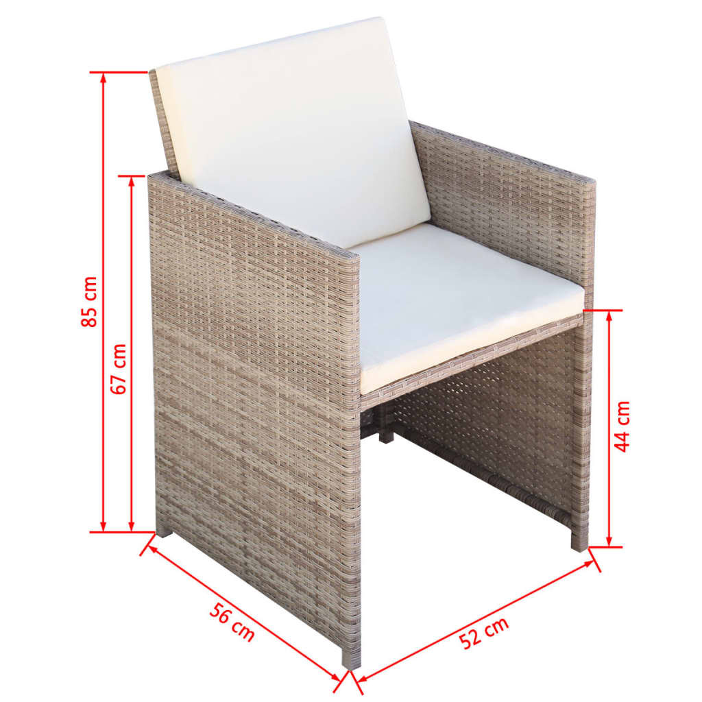 VidaXL Tuinstoelen 2 st met kussens poly rattan beige