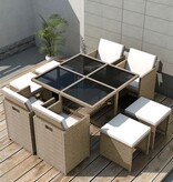VidaXL 9-delige Tuinset met kussens poly rattan beige