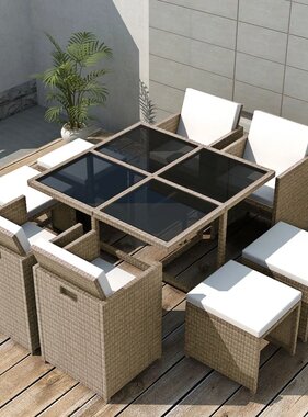 VidaXL 9-delige Tuinset met kussens poly rattan beige
