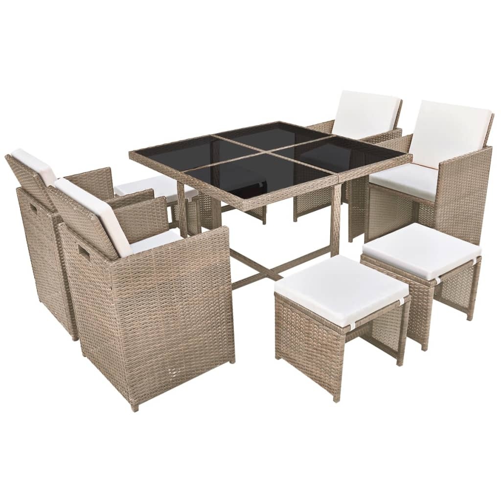 VidaXL 9-delige Tuinset met kussens poly rattan beige