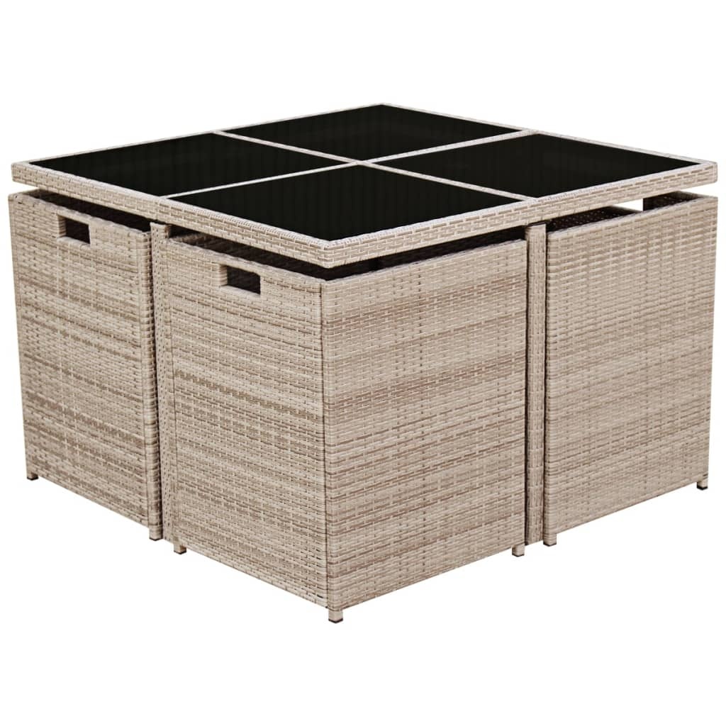 VidaXL 9-delige Tuinset met kussens poly rattan beige