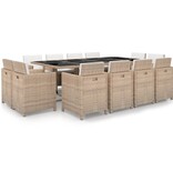 VidaXL 13-delige Tuinset met kussens poly rattan beige