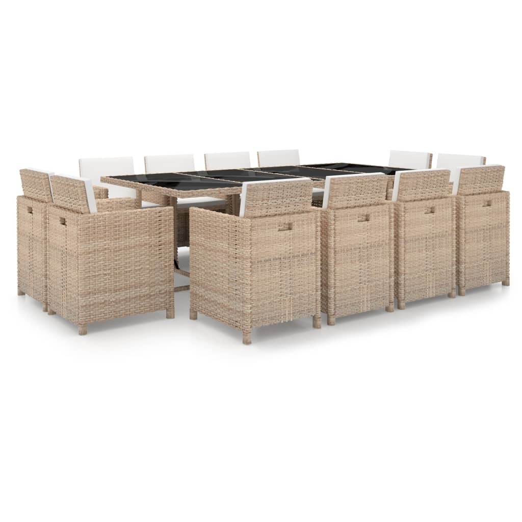 VidaXL 13-delige Tuinset met kussens poly rattan beige