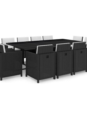 VidaXL 13-delige Tuinset met kussens poly rattan zwart