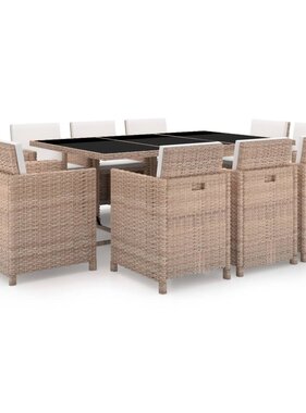 VidaXL 11-delige Tuinset met kussens poly rattan beige