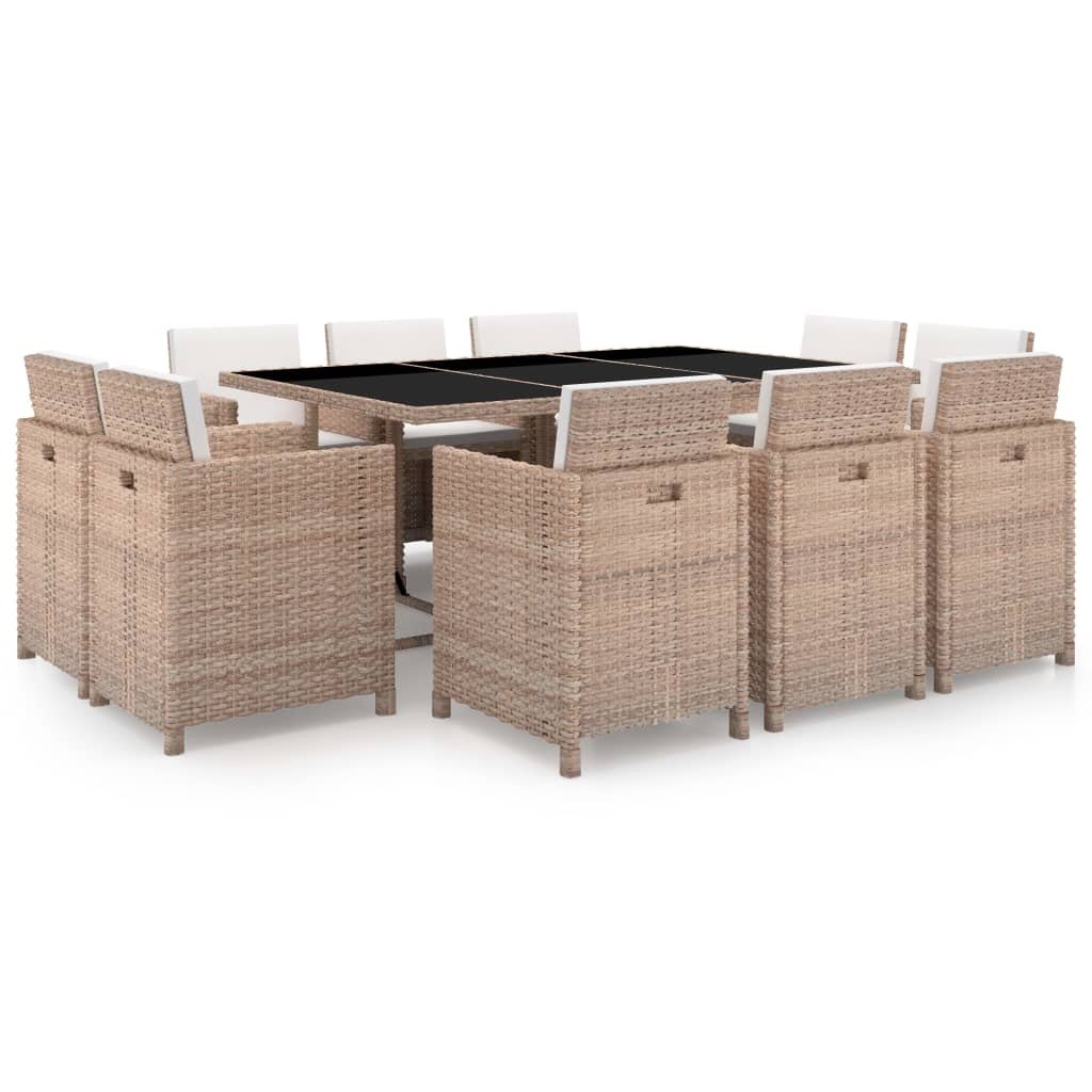 VidaXL 11-delige Tuinset met kussens poly rattan beige