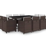 VidaXL 11-delige Tuinset met kussens poly rattan bruin